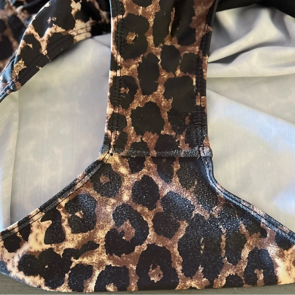 COCOSHIP Black Animal Leopard Print Pinup High Waisted Ruched Bikini Bottoms L - Picture 5 of 5